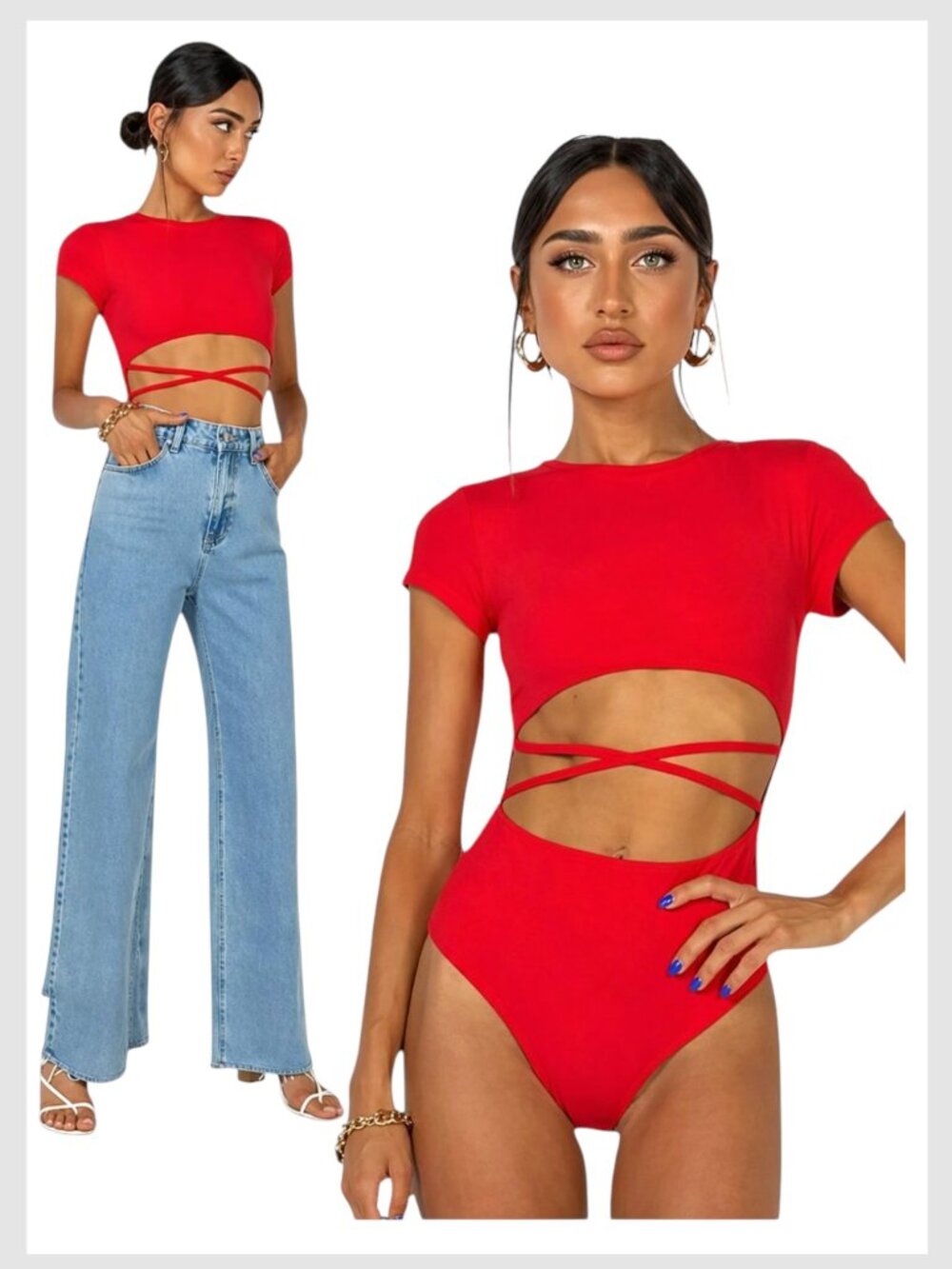 Princess Polly Nicola Cutout Ribbed Bodysuit Red XS